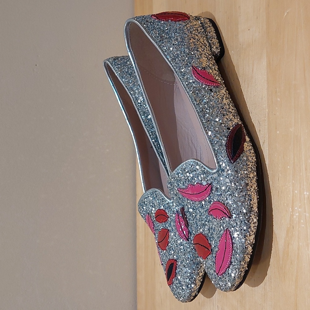 Chiara Ferragni Silver Glitter Poppy Lips Loafers